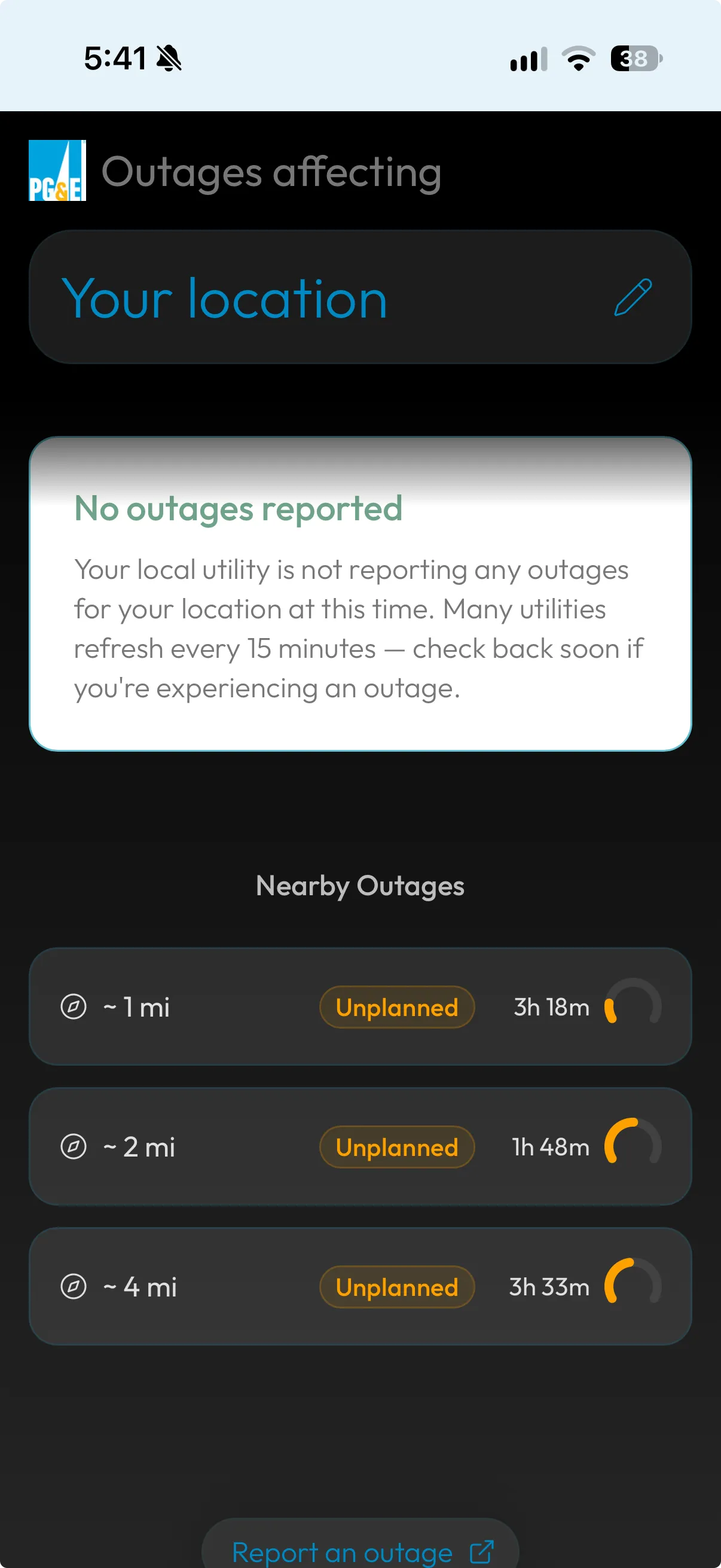 PG&E Outages, dark mode