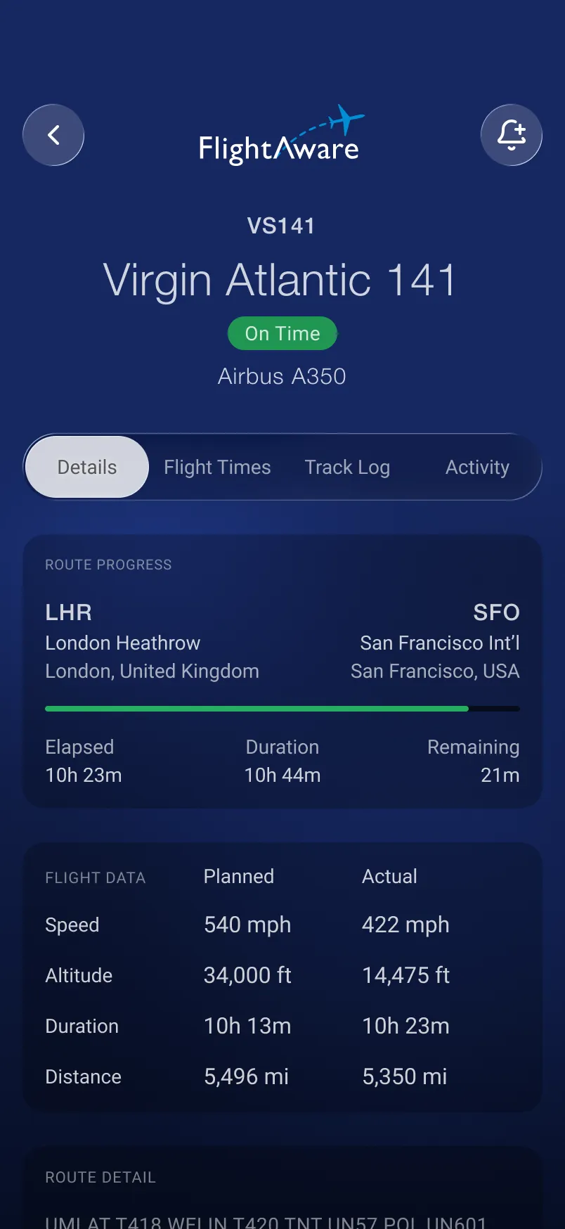 FlightAware: details