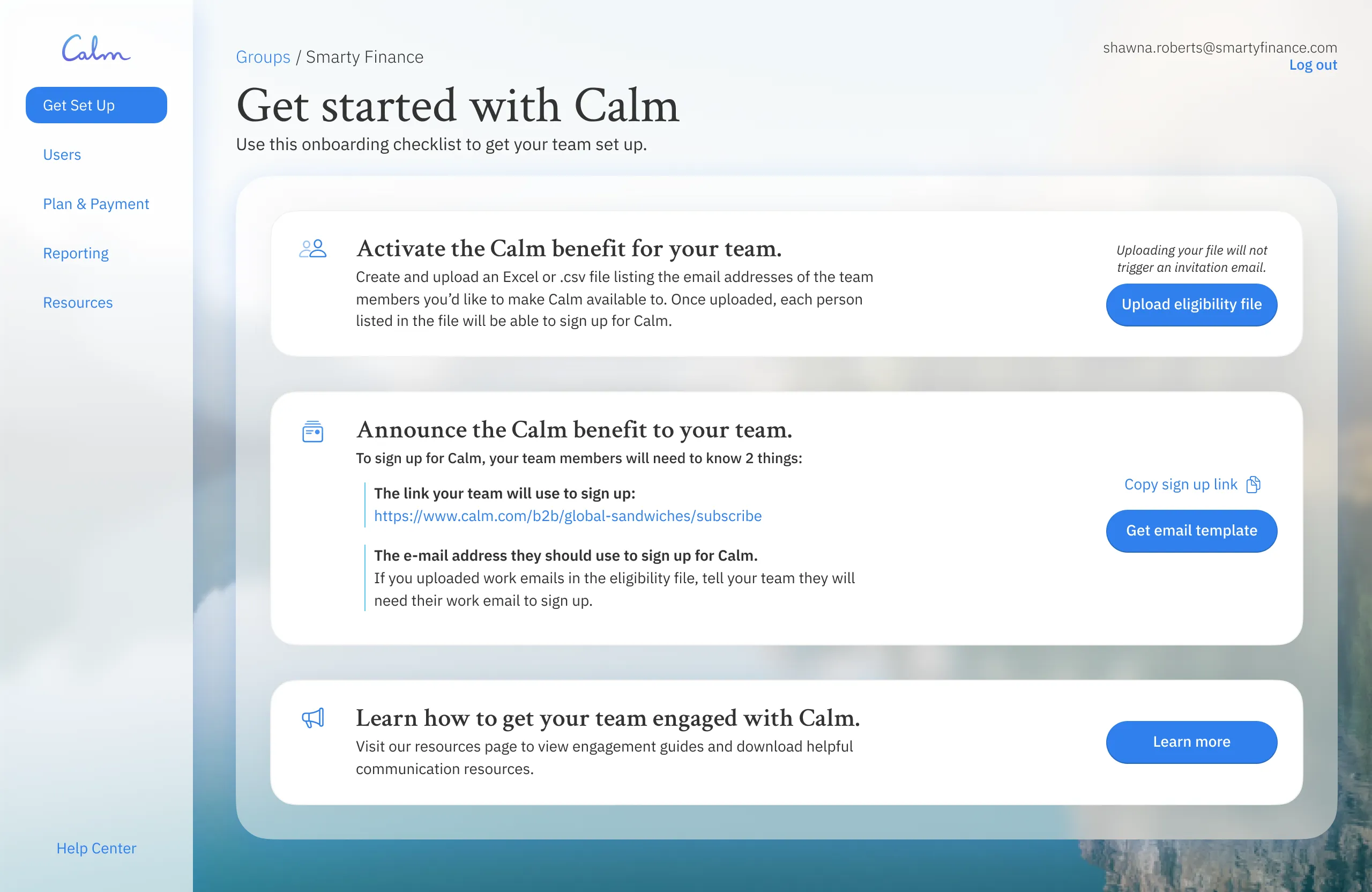 Calm for Business: Get set up