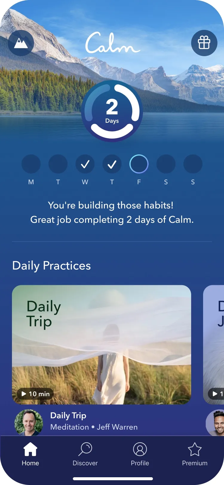 Calm: home, with the week's streak