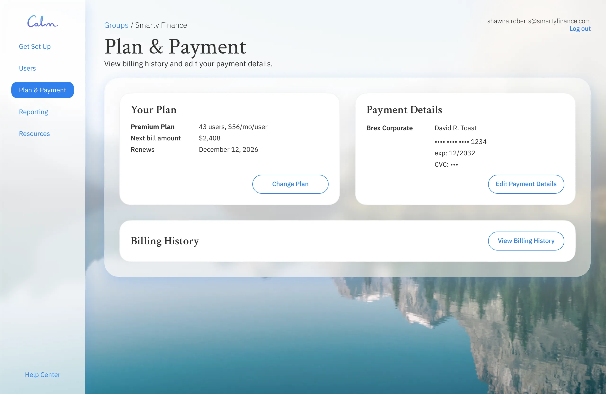 Calm for Business: Plan and payment