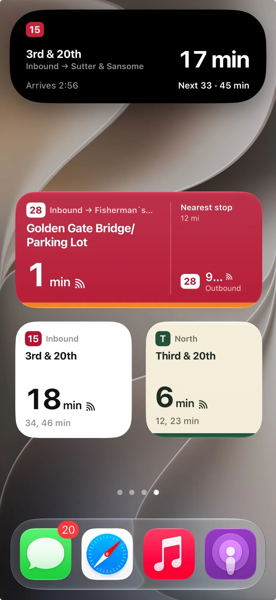 My Bus SF Home Screen widgets showing arrival times at saved stops