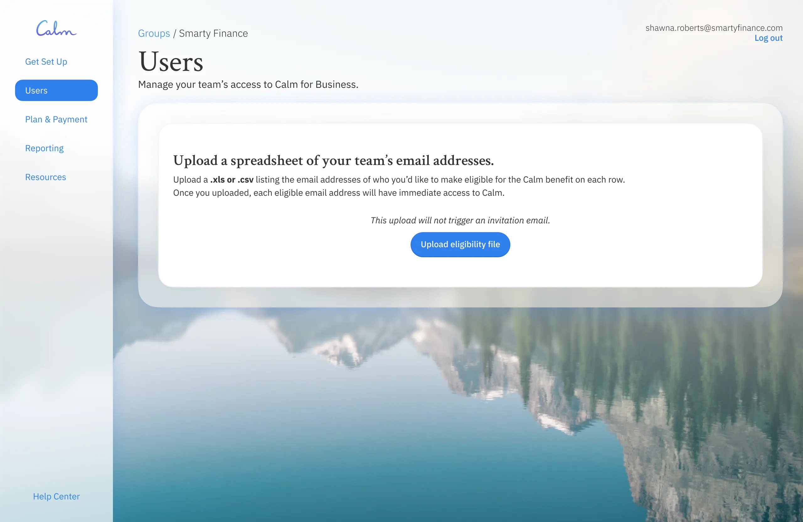 Calm for Business: Users, upload